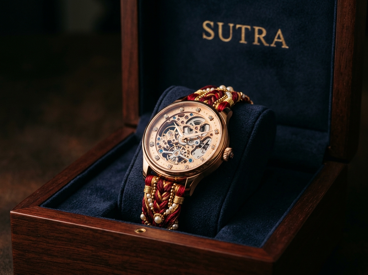 Finished SUTRA timepiece in its collector's vault with certificate of provenance